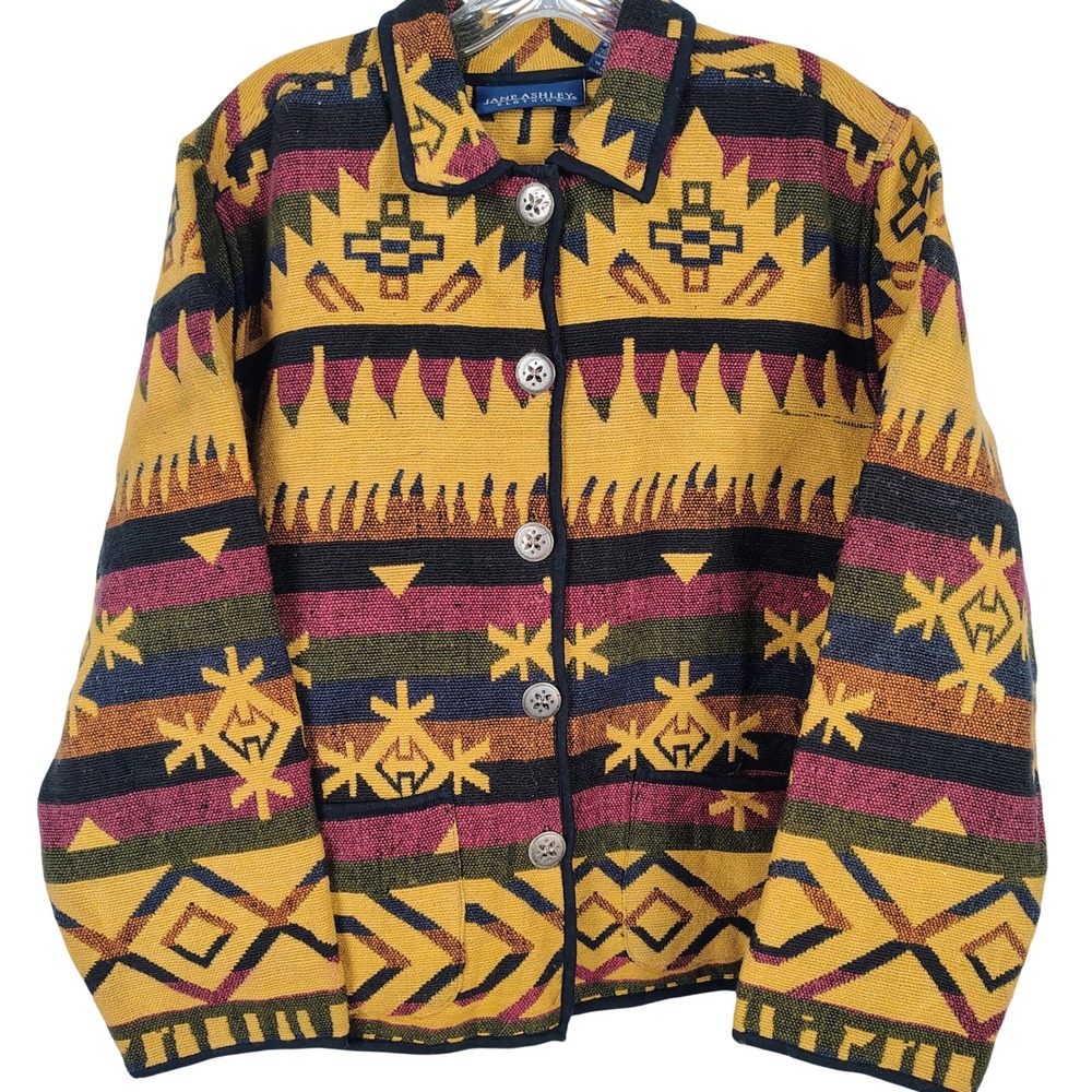 Jane Ashley Womens L Tapestry Jacket Multicolor Cotton Southwestern Gorpcore